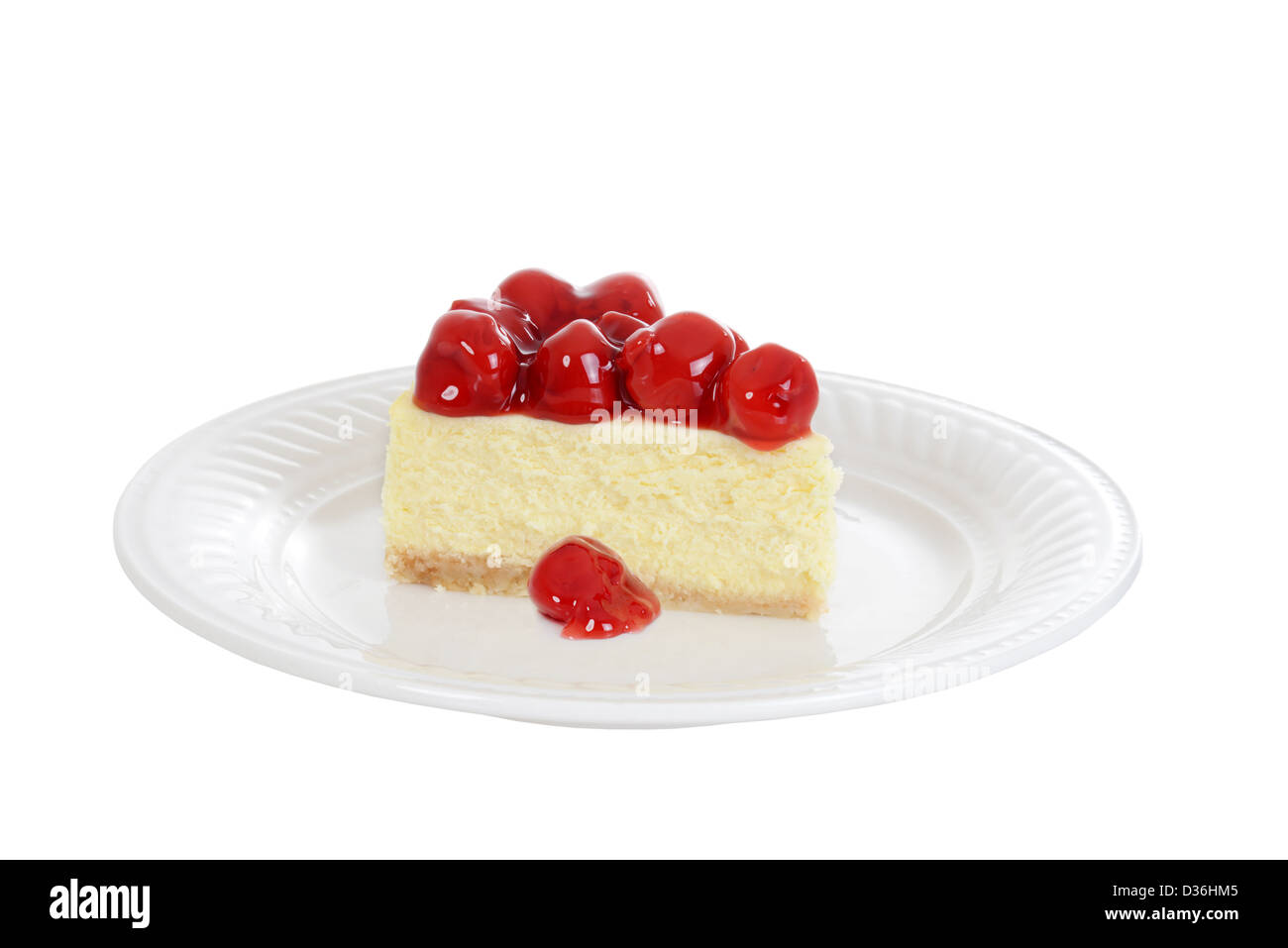 Cherry cheesecake tranche isolés Banque D'Images