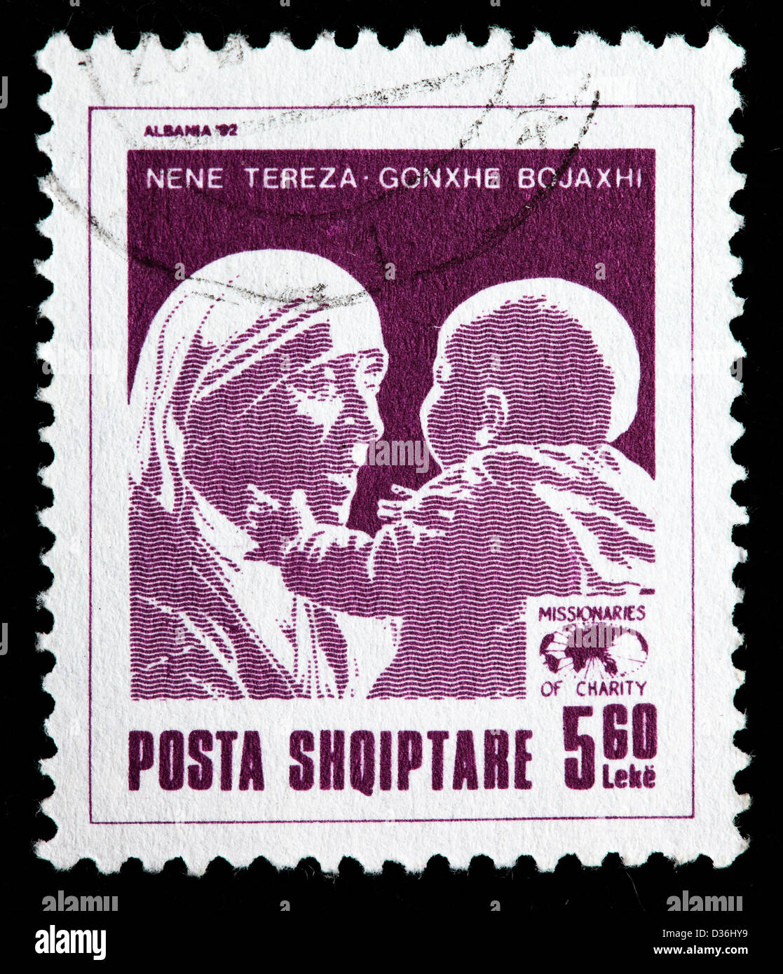 Mère Teresa et du nourrisson, timbre-poste, l'Albanie, 1992 Banque D'Images