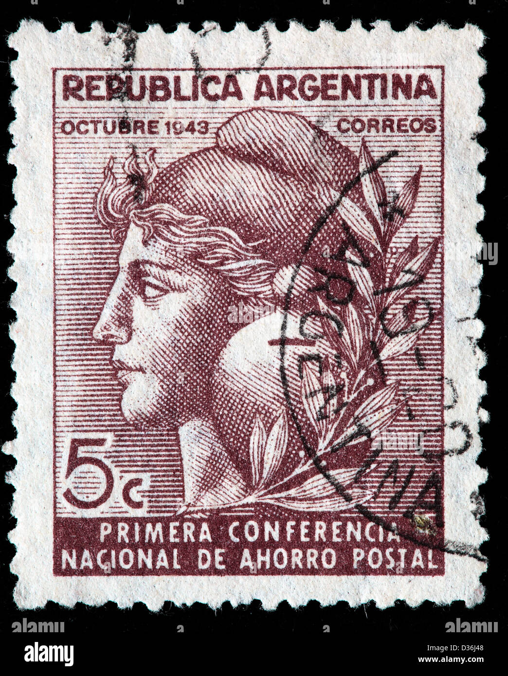 Tête de la liberté et d'épargne, timbre-poste, l'Argentine, 1943 Banque D'Images