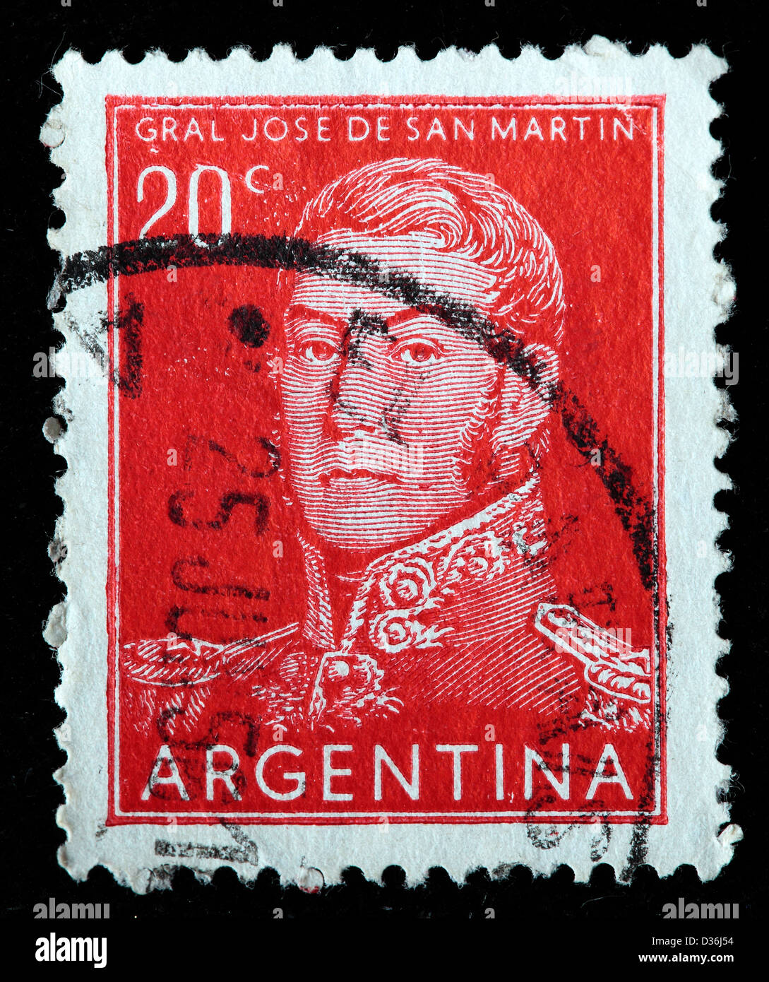 Général José de San Martin, timbre-poste, l'Argentine, 1954 Banque D'Images