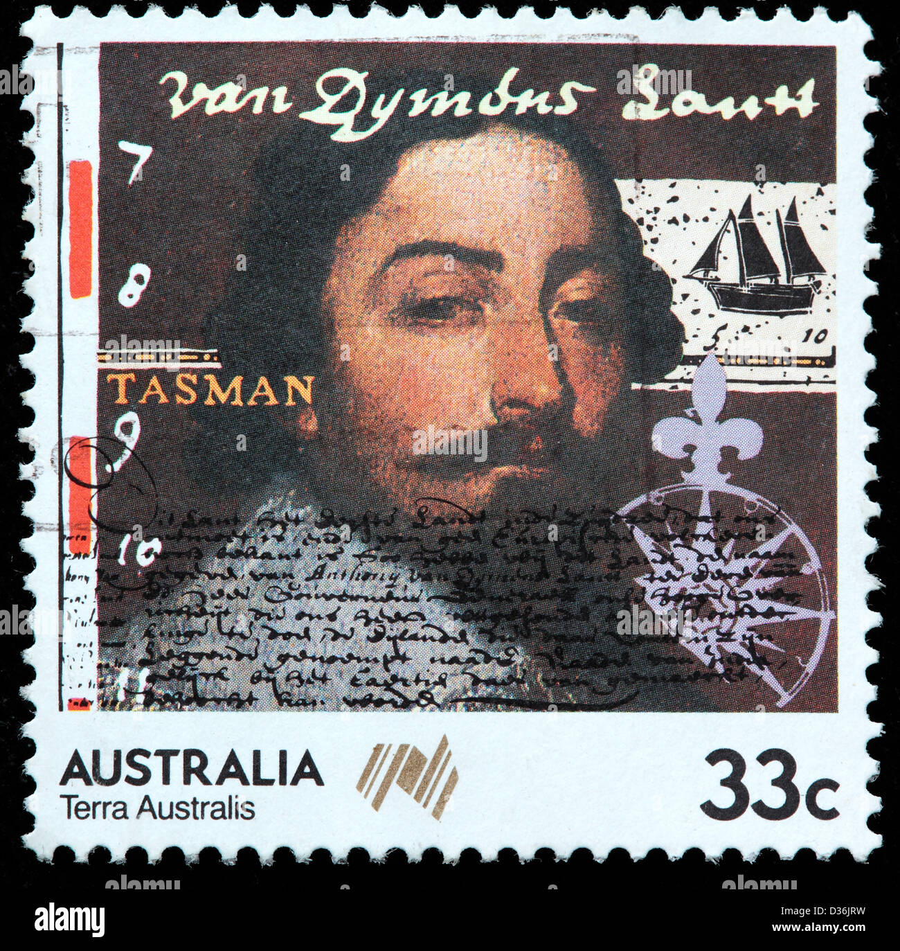 Abel Tasman, explorer, timbre-poste, l'Australie, 1985 Banque D'Images