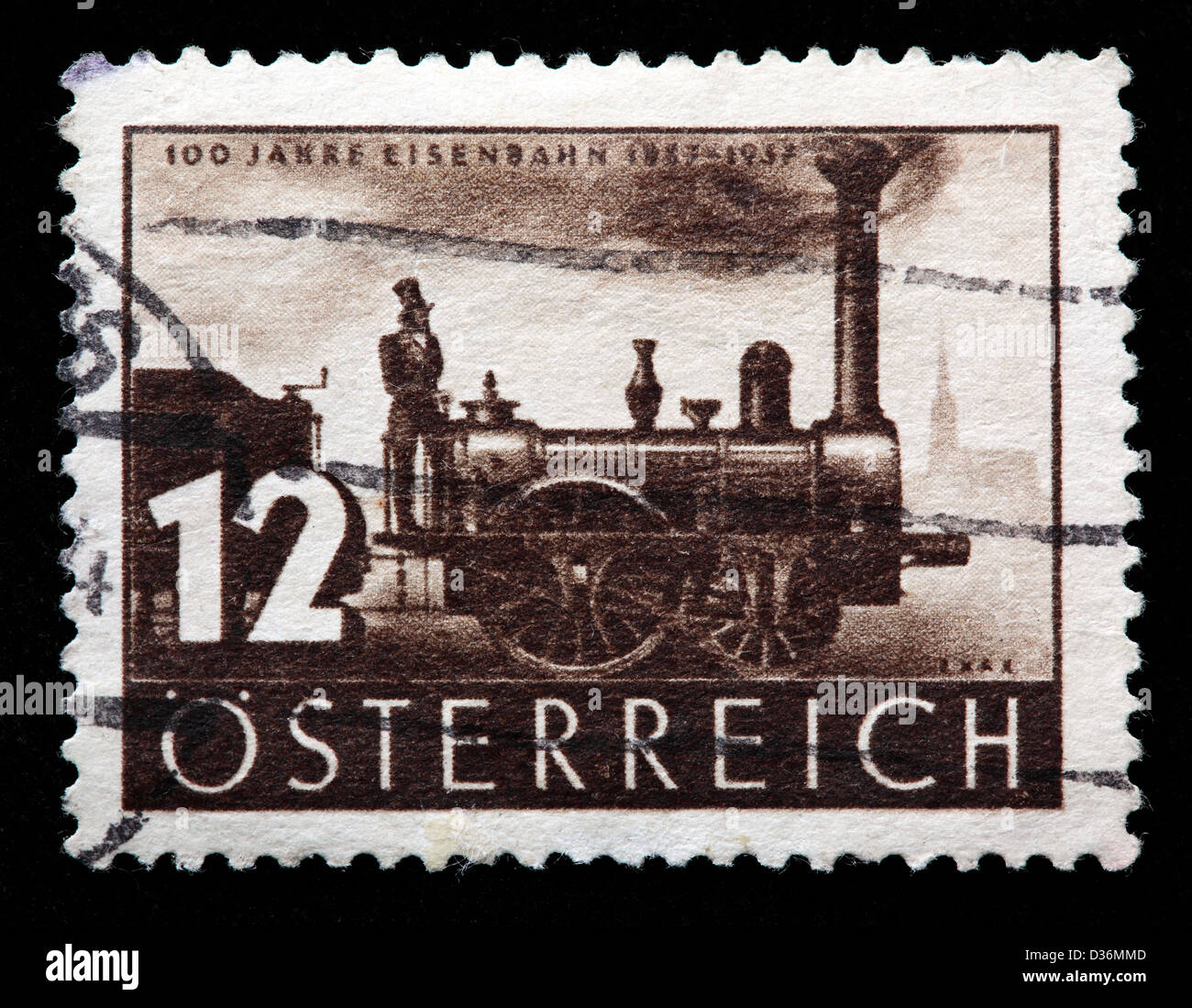 Centenaire de la locomotive à vapeur, les chemins de fer autrichiens 'Autriche', timbre-poste, l'Autriche, 1937 Banque D'Images