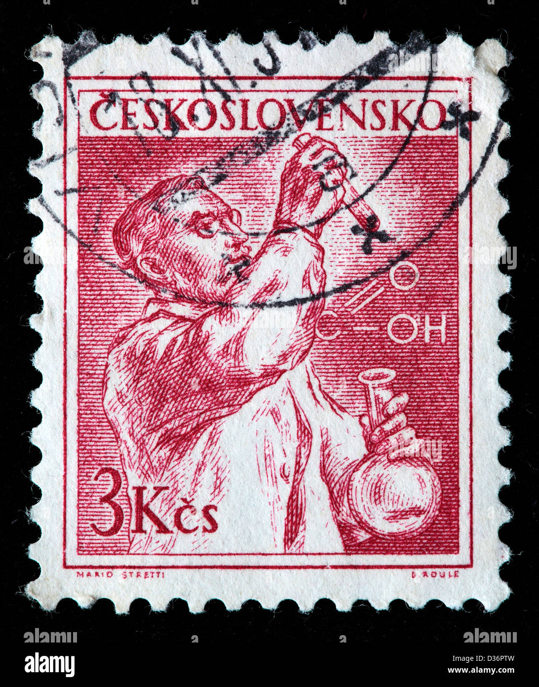 Chimiste, timbre-poste, la Tchécoslovaquie, 1954 Banque D'Images
