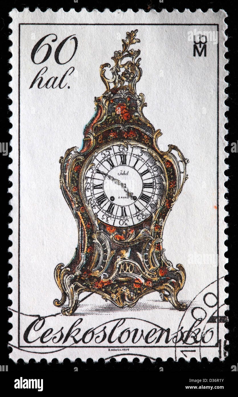 L'horloge du 18ème siècle, timbre-poste, la Tchécoslovaquie, 1979 Banque D'Images