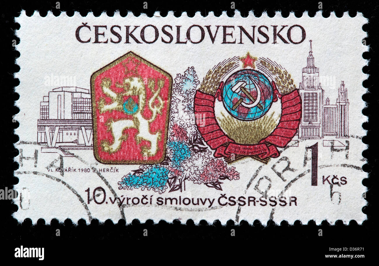République tchèque et d'armes soviétiques, timbre-poste, la Tchécoslovaquie, 1980 Banque D'Images