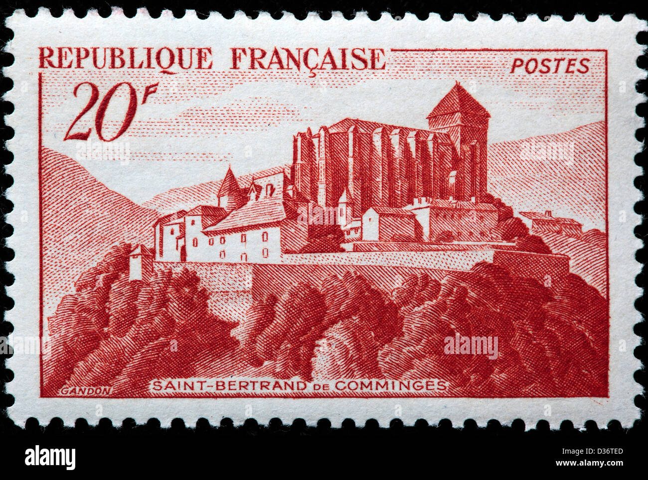 Abbaye de Saint Bertrand de Comminges, timbre-poste, France, 1949 Banque D'Images