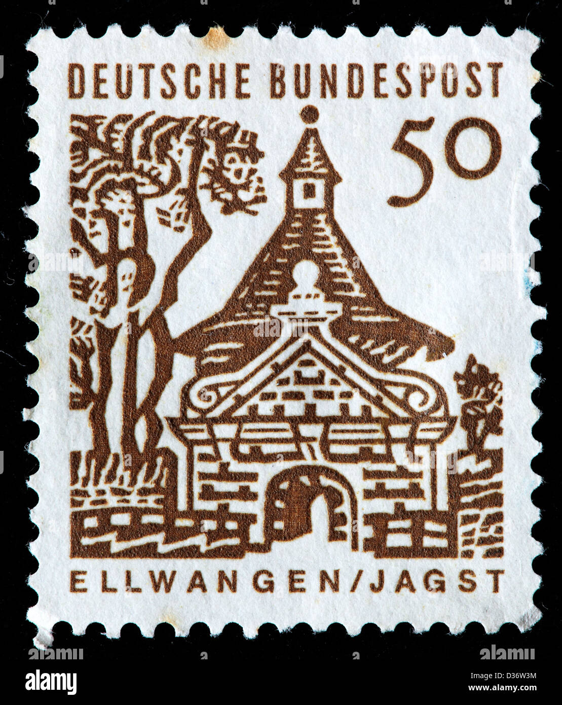 Porte du château, Ellwangen, Baden-Wurttemberg, timbre-poste, Allemagne, 1964 Banque D'Images