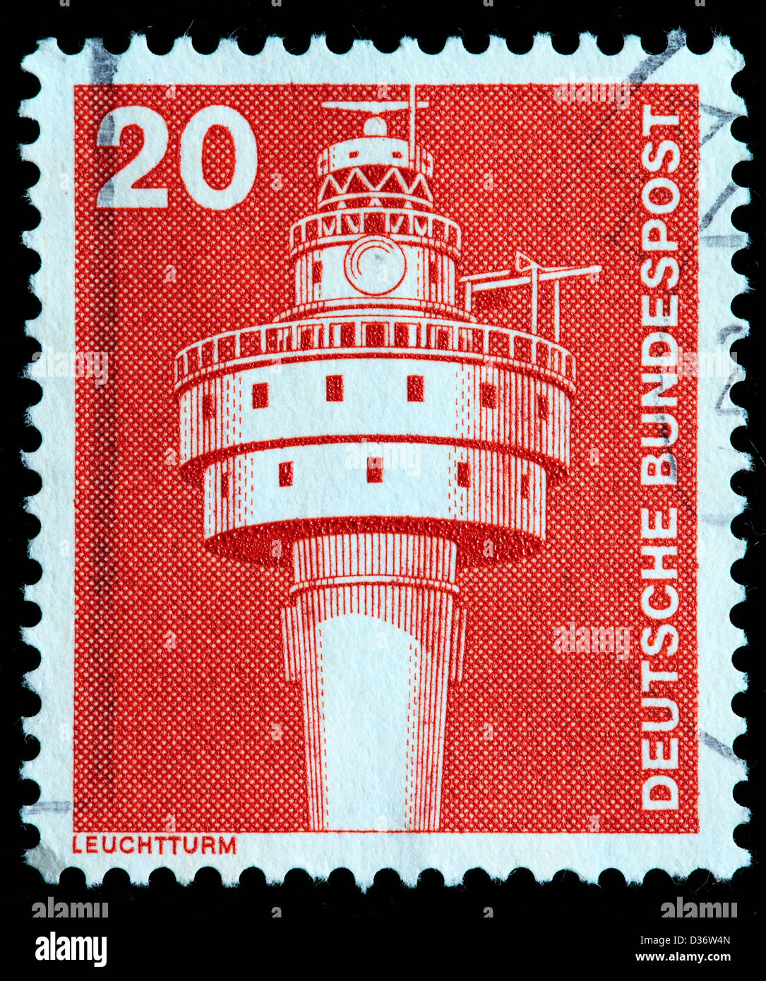 Vieux phare de la Weser, timbre-poste, Allemagne, 1975 Banque D'Images