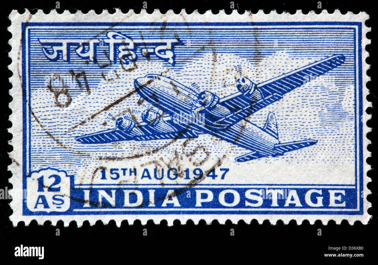 Avion, timbre-poste, l'Inde, 1947 Banque D'Images