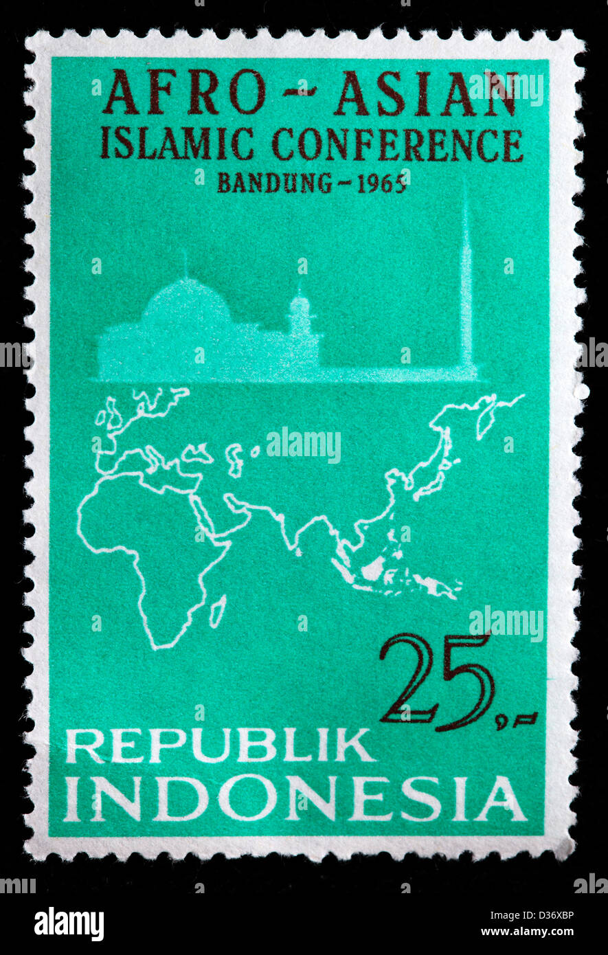 Conférence islamique afro-asiatique de Bandung, Indonésie, timbre-poste, 1965 Banque D'Images