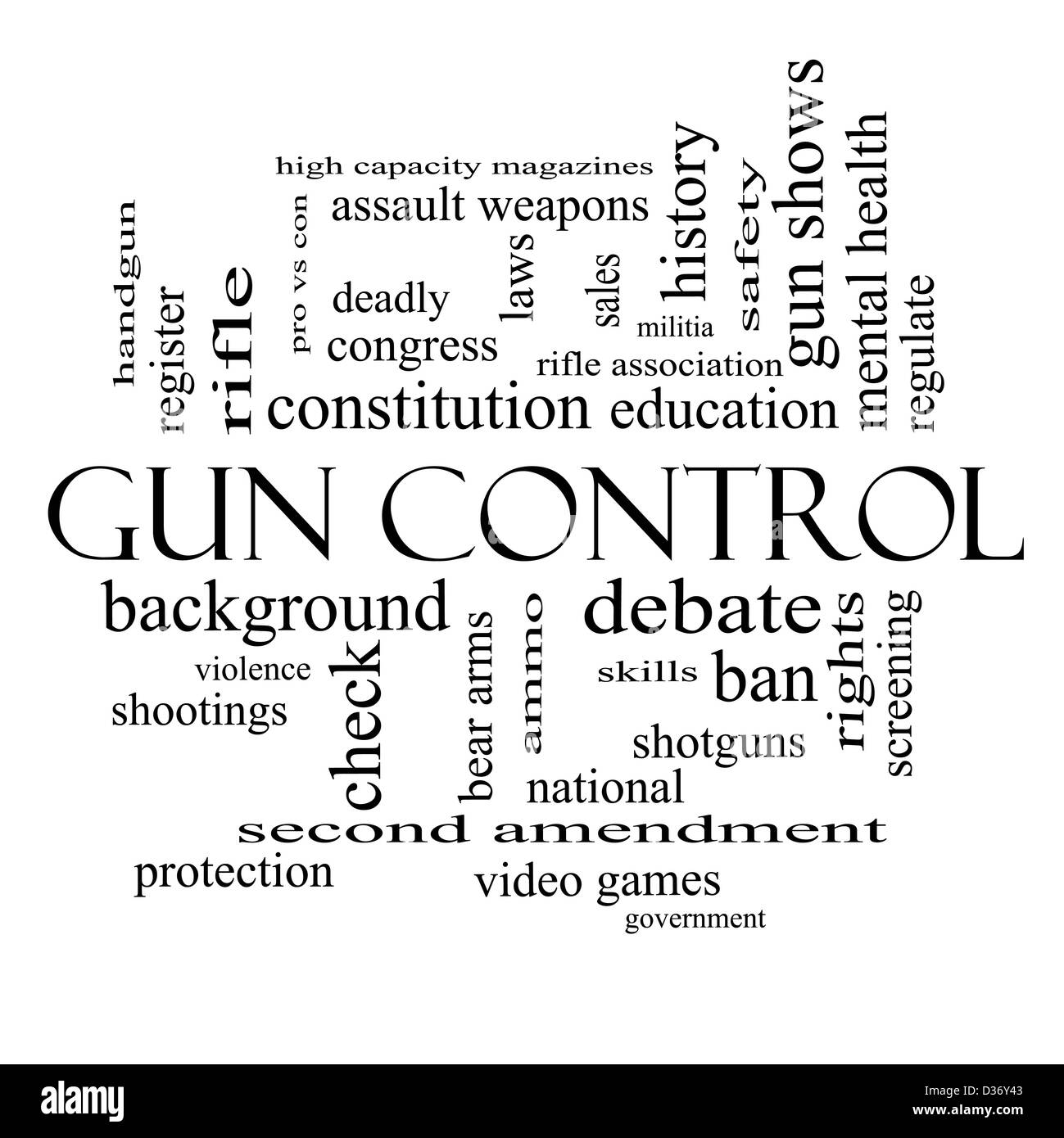 Le contrôle des armes à feu mot Concept Cloud avec beaucoup de termes comme deuxième, amendement, droit, l'ours, d'armes, de la violence et plus encore. Banque D'Images Le contrôle des armes à feu mot Concept Cloud avec beaucoup de termes comme deuxième, amendement, droit, l'ours, d'armes, de la violence et plus encore. Banque D'Images