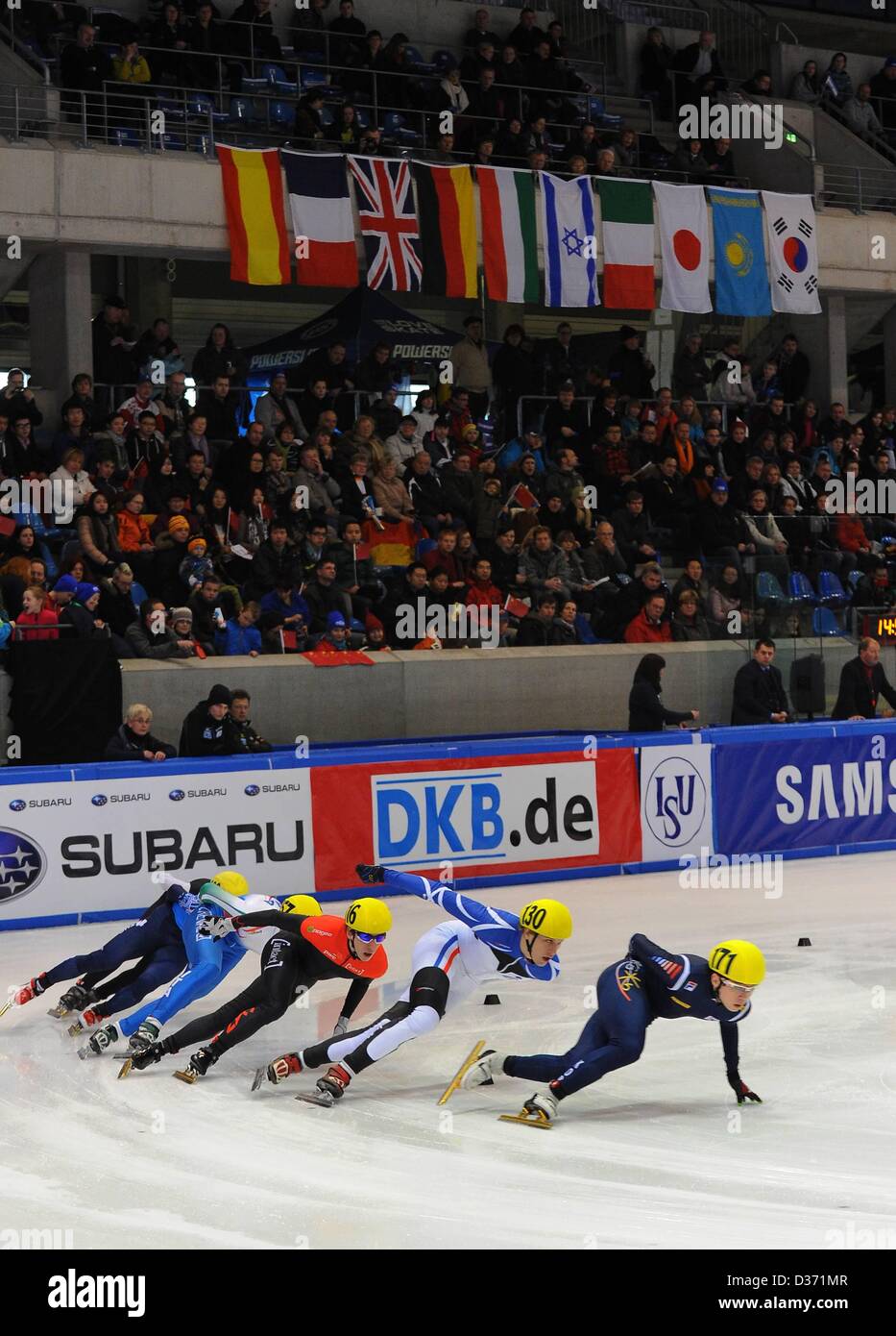 10.02.2013. Dresde, Allemagne. Vue sur la patinoire lors de la compétition finale le dimanche après-midi, Samsung courte piste ISU World Cup World Cup à Dresde patinoire Banque D'Images