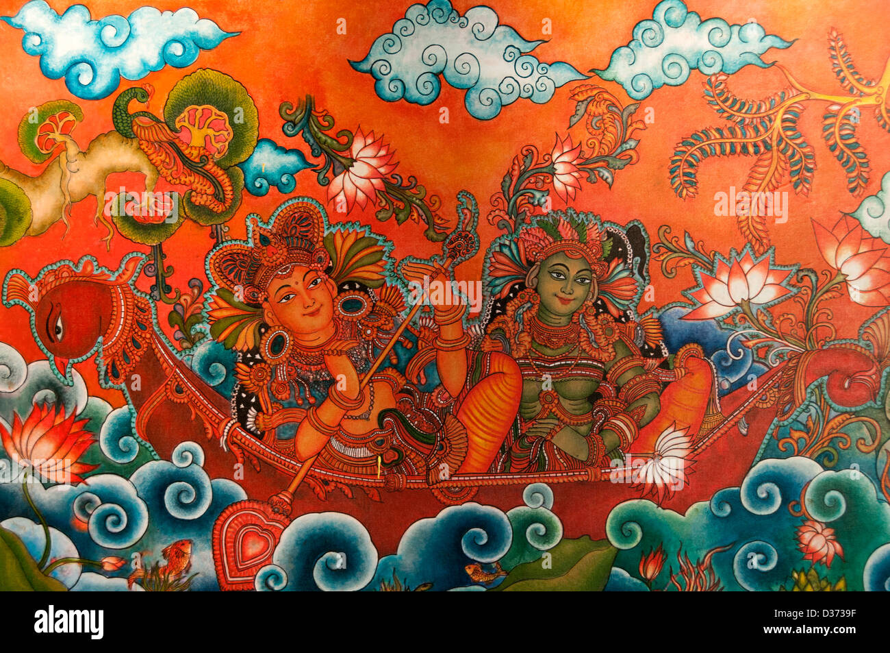 La peinture murale représentant des dieux indiens Banque D'Images