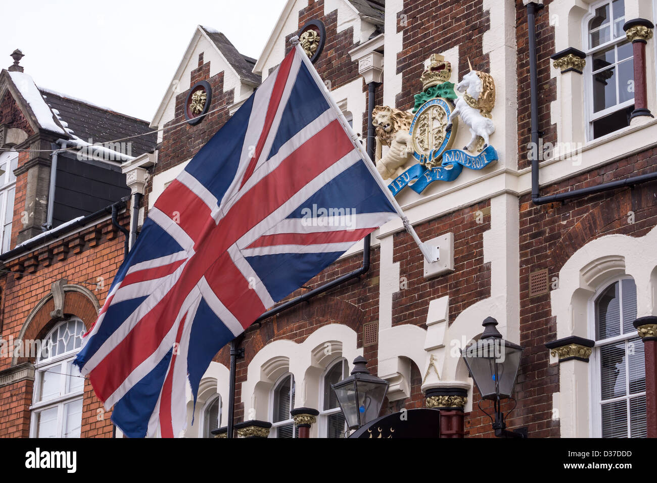 Drapeau et Crest au King's Hotel Banque D'Images