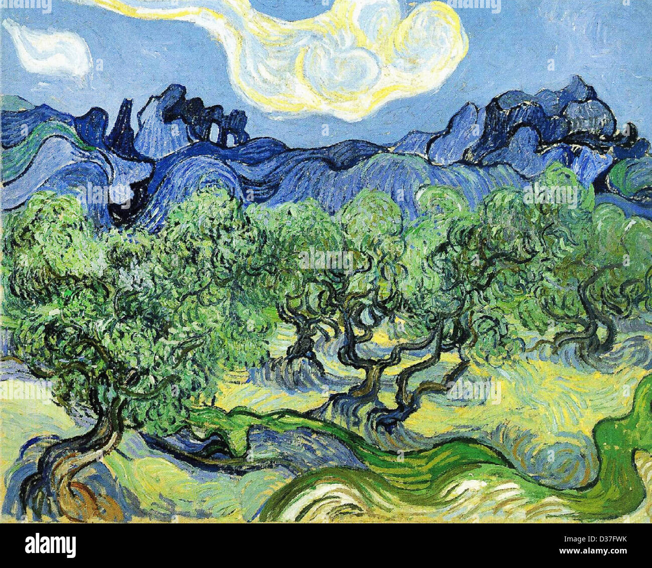 Vincent van Gogh, les Alpilles avec oliviers au premier plan. 1889. Le postimpressionnisme. Huile sur toile. Banque D'Images