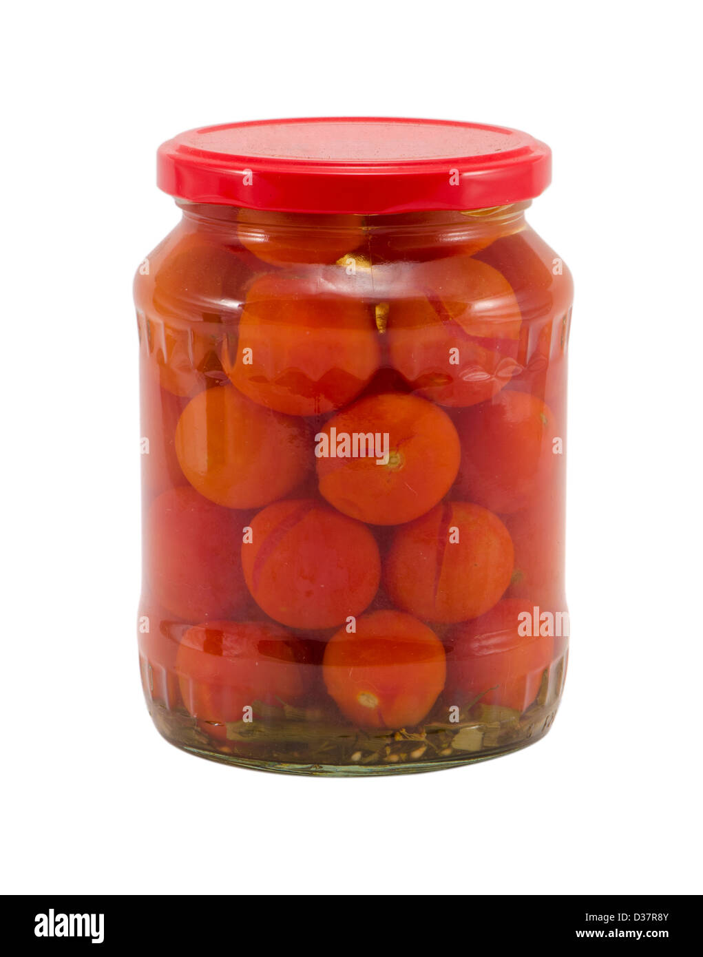 Tomates en conserve Légumes écologique naturel préservés dans des pots en verre isolé sur blanc pour backgroundhealthy wint Banque D'Images