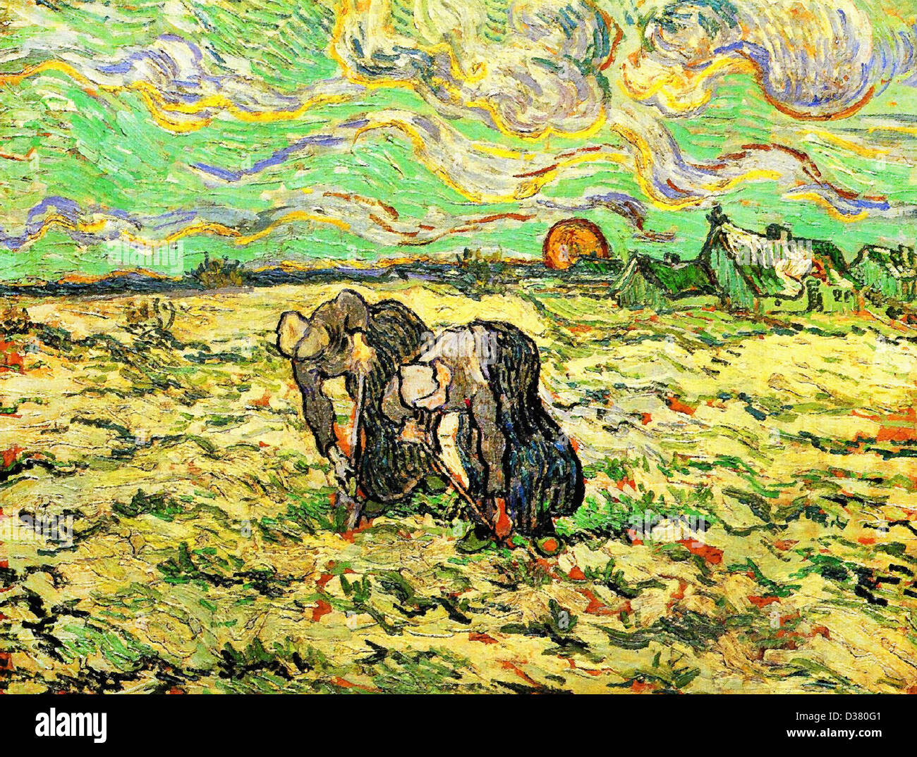 Vincent van Gogh, deux Paysannes creuser dans le champ avec la neige