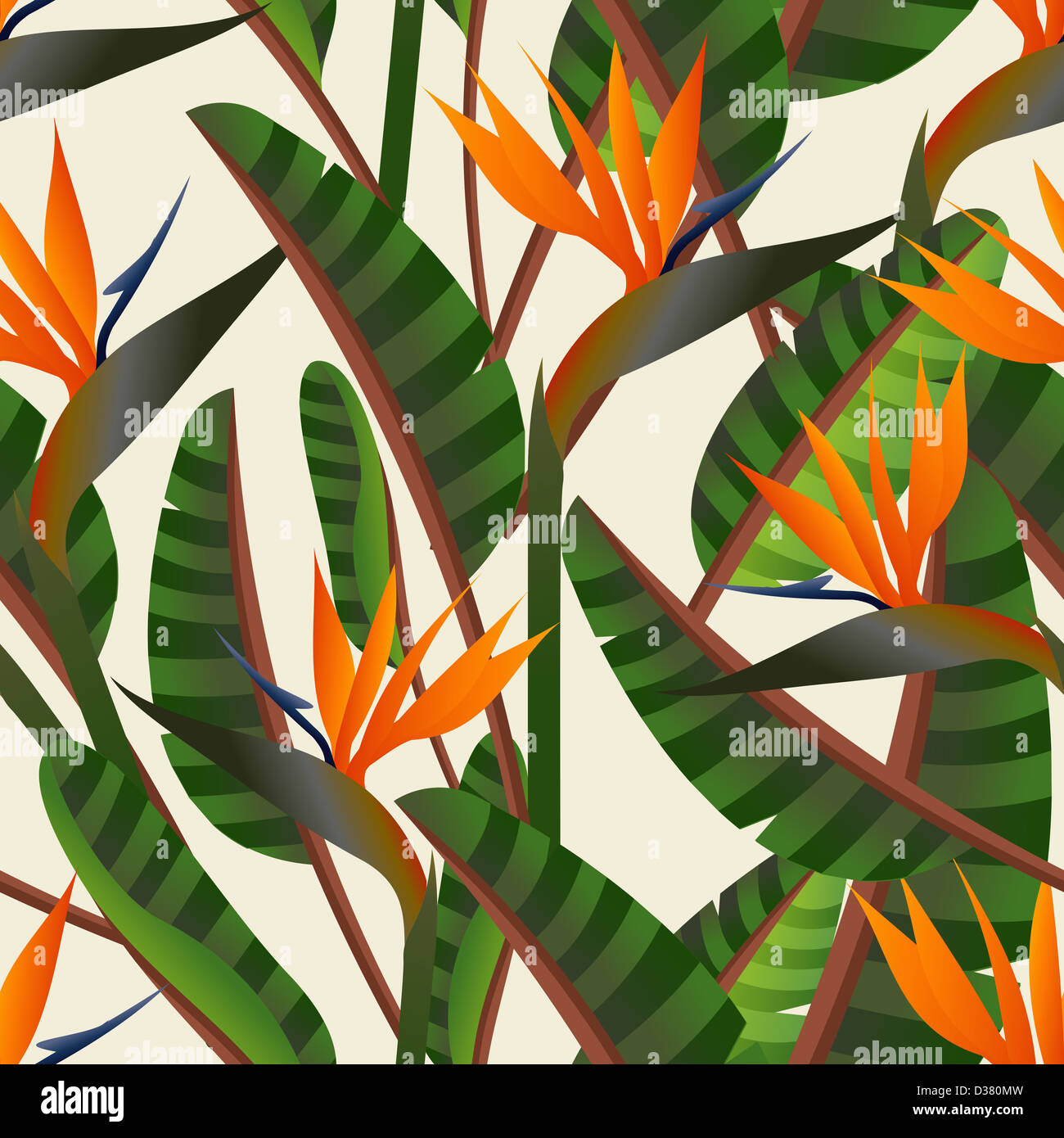 Printemps de l'oiseau contemporain paradise flowers pattern transparente. Couches de fichier vectoriel pour une manipulation facile et coloris. Banque D'Images