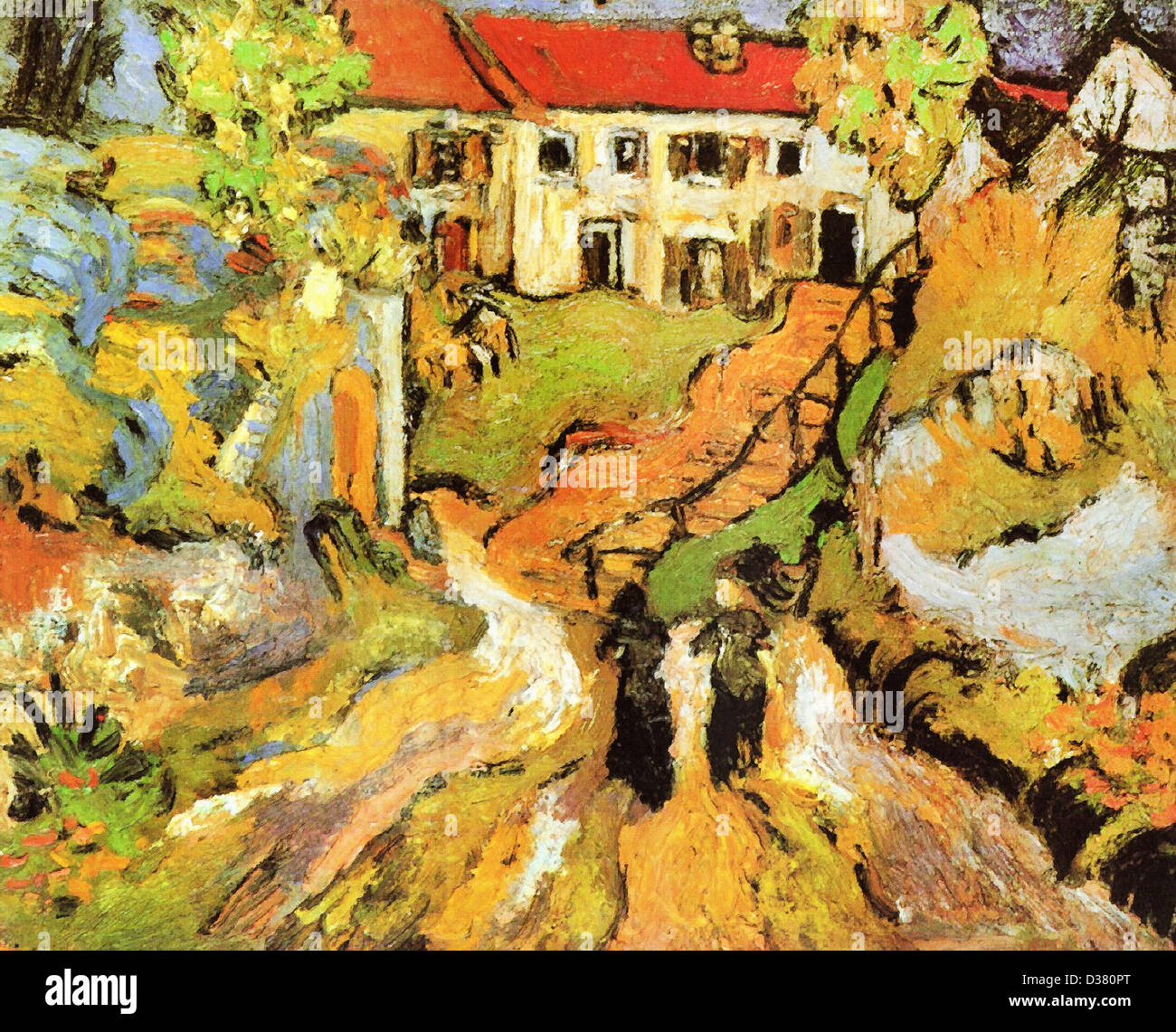 Vincent van Gogh, Village-rue et étapes à Auvers avec deux chiffres. 1890. Le postimpressionnisme. Huile sur toile. Musée d'Hiroshima Banque D'Images