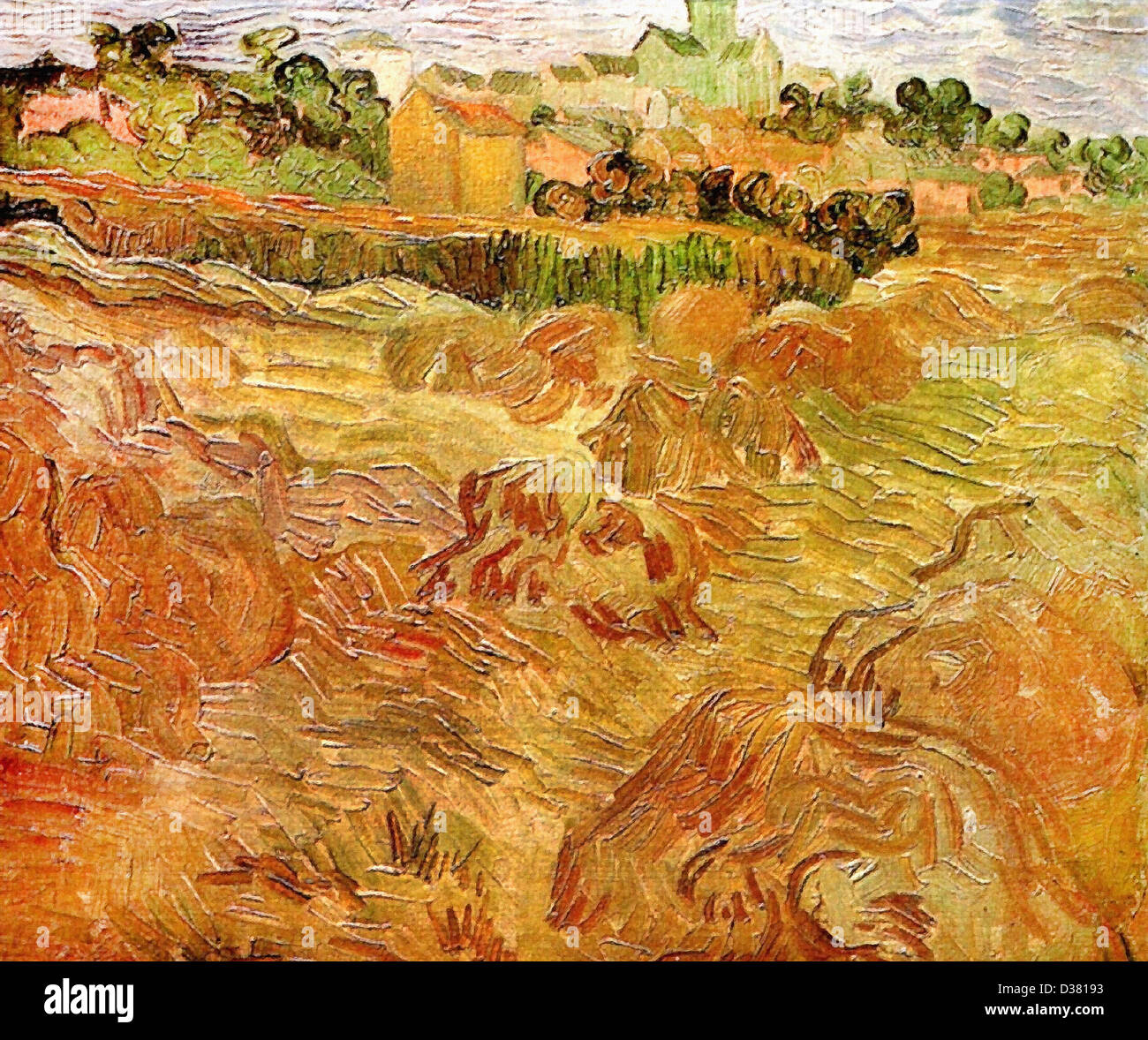 Vincent van Gogh, de champs de blé avec Auvers en arrière-plan. 1890. Le postimpressionnisme. Huile sur toile. Banque D'Images
