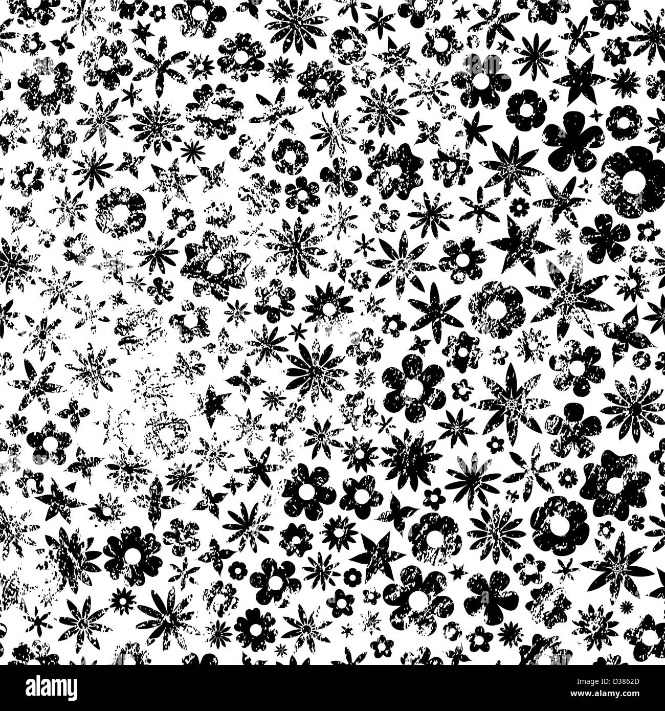 Noir et blanc fleurs Grunge Background Banque D'Images