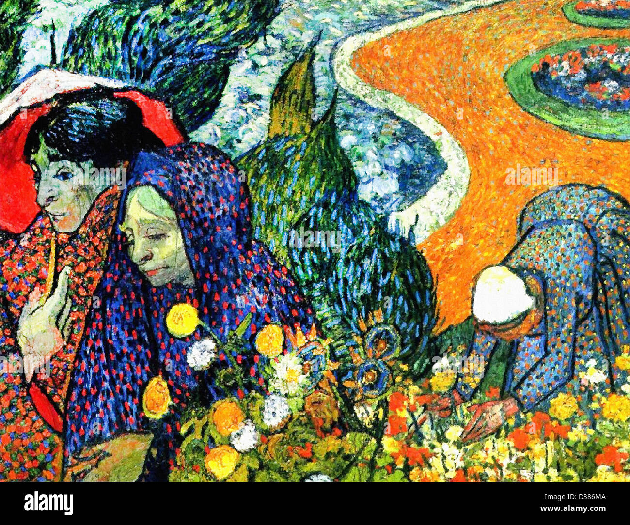 Vincent van Gogh, mesdames d'Arles (Souvenirs du jardin à Etten). 1888. Le japonisme. Huile sur toile. L'Ermitage, Saint-Pétersbourg Banque D'Images
