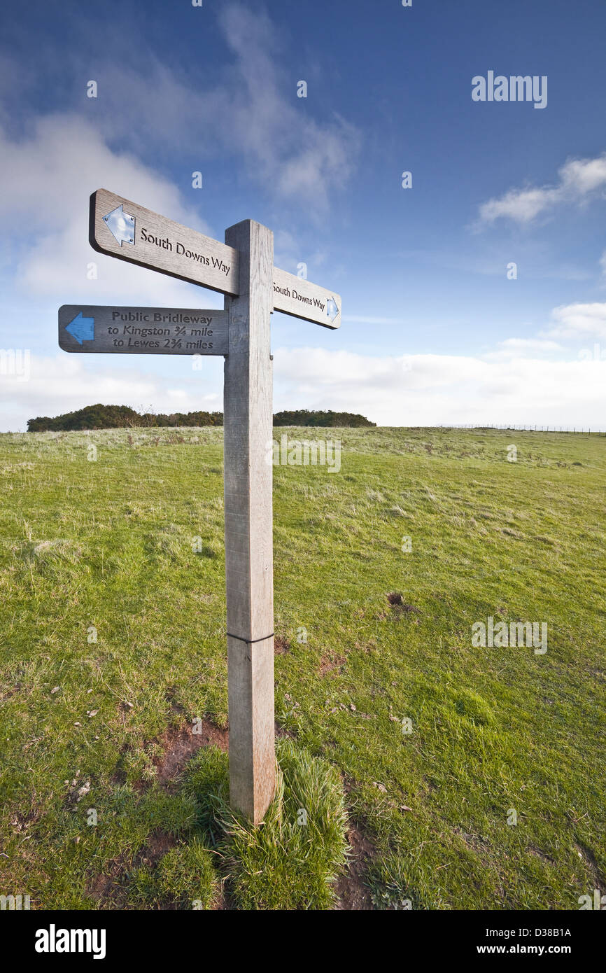 Un panneau indiquant tous les points d'intérêt sur les South Downs dans l'East Sussex. Banque D'Images
