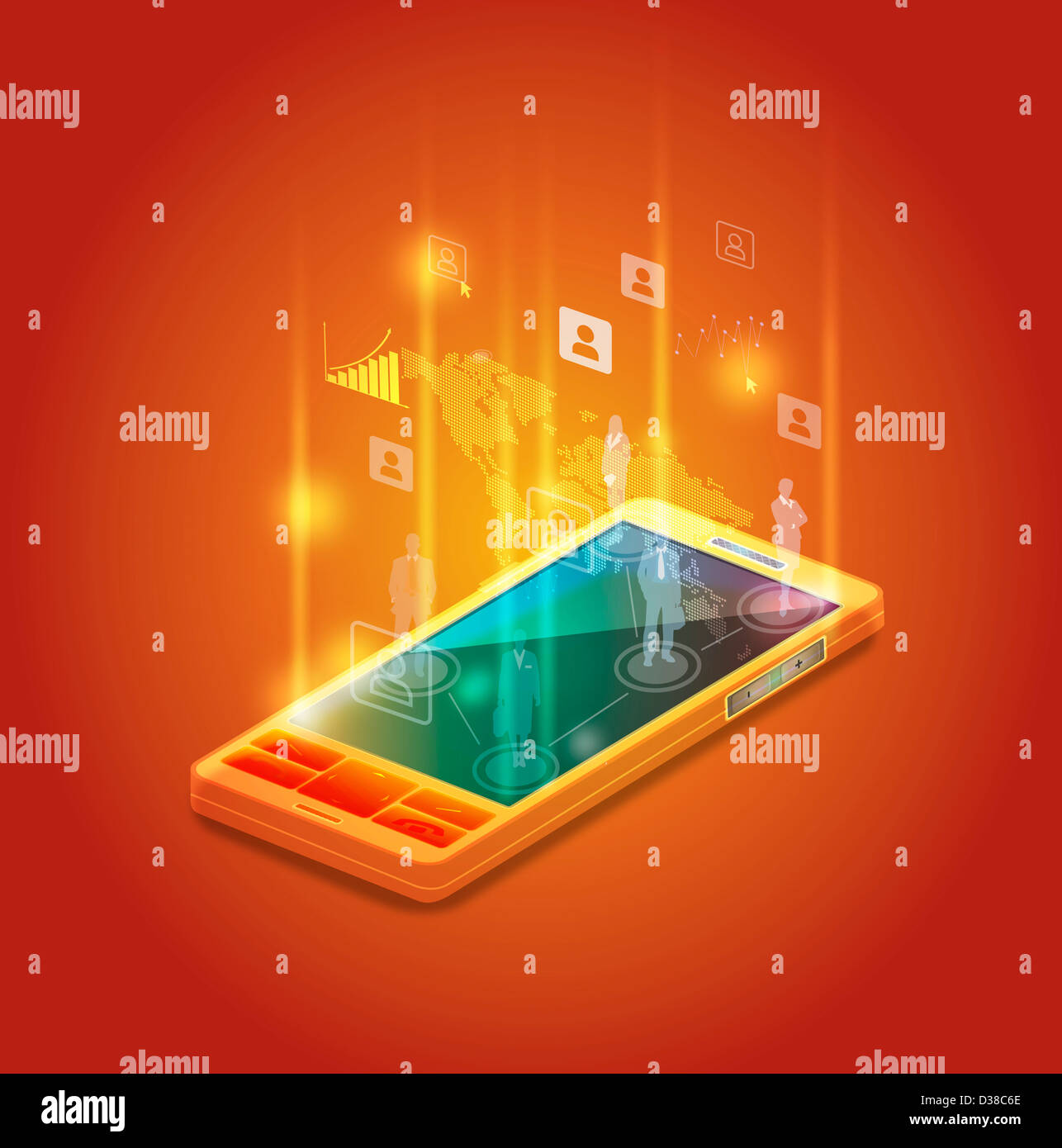 Image d'illustration de téléphone mobile représentant les réseaux d'affaires Banque D'Images