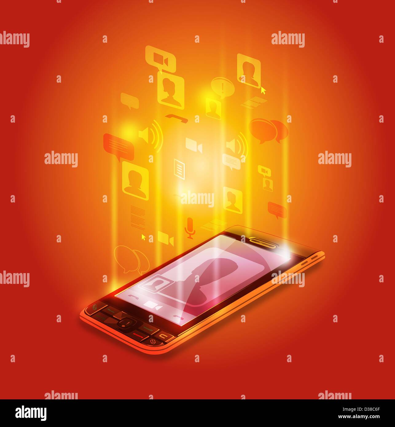 Image d'illustration de téléphone mobile qui représente la communication sociale Banque D'Images