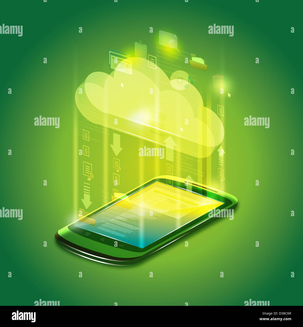 Image d'illustration de téléphone mobile représentant le cloud computing Banque D'Images