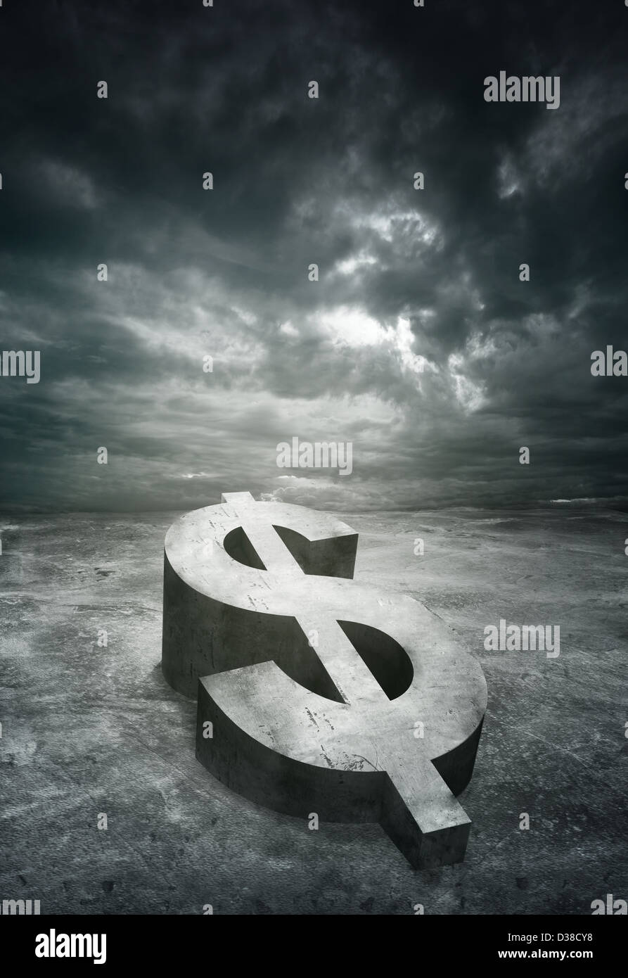 Image d'illustration de nuages orageux sur signe dollar représentant récession Banque D'Images