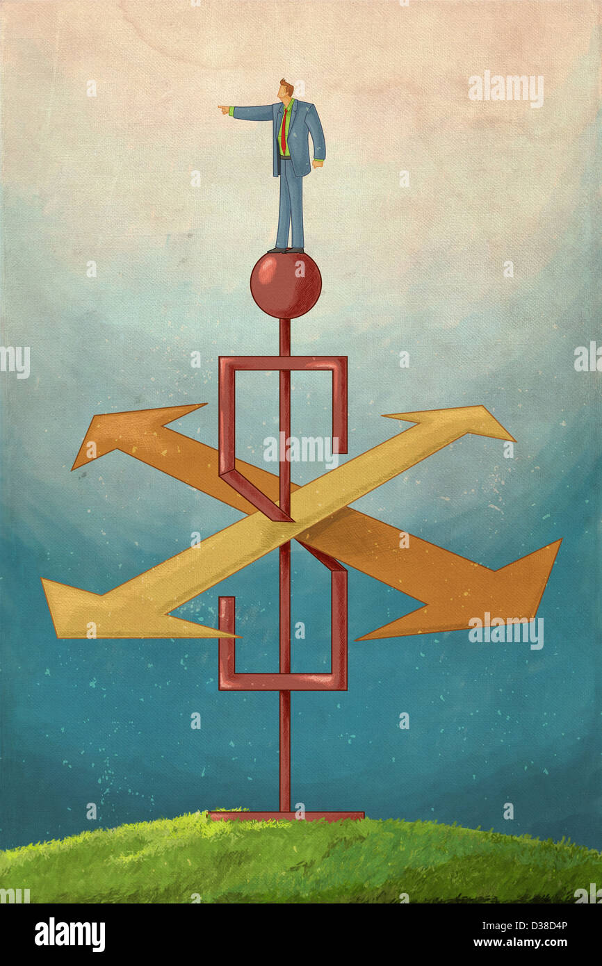 Image d'illustration portrait haut de girouette en forme de dollar représentant le chemin de la réussite Banque D'Images