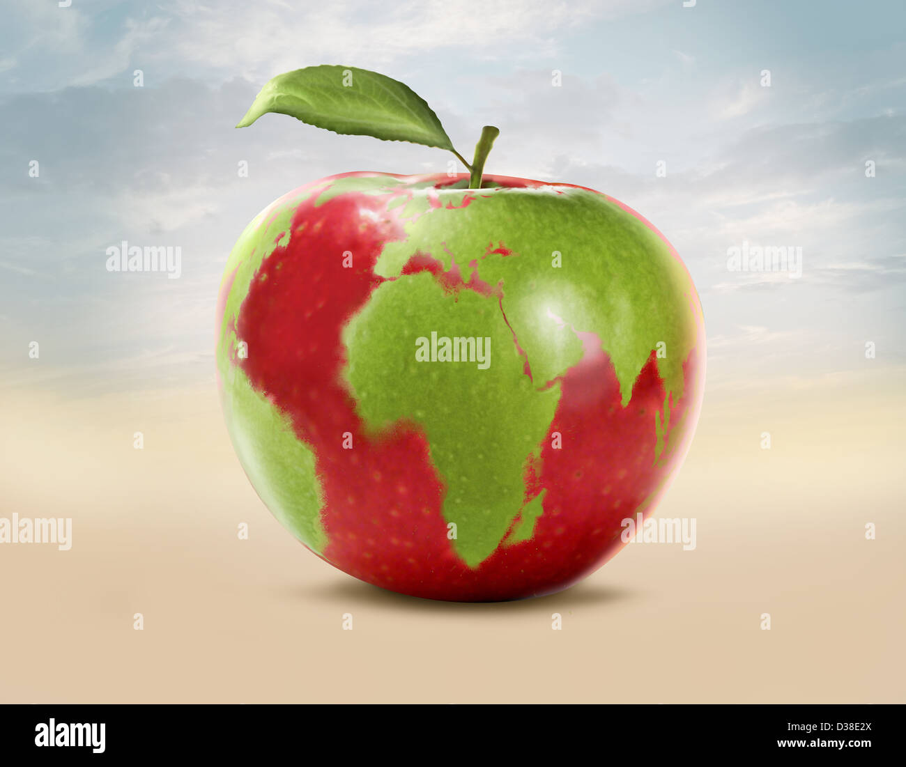 Image d'illustration d'une pomme avec carte du monde représentant green world Banque D'Images