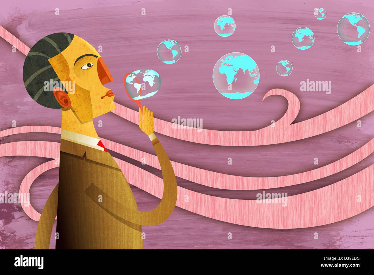 Image d'illustration de businessman blowing bubbles représentant objectif mondial Banque D'Images