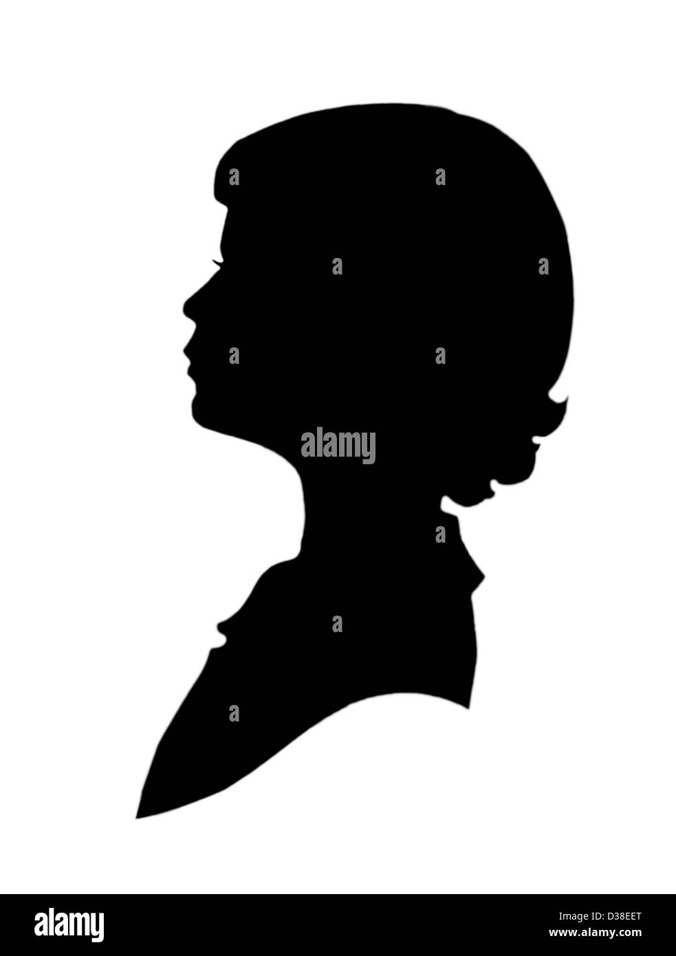 Silhouette d'une jeune fille sur fond blanc. Banque D'Images