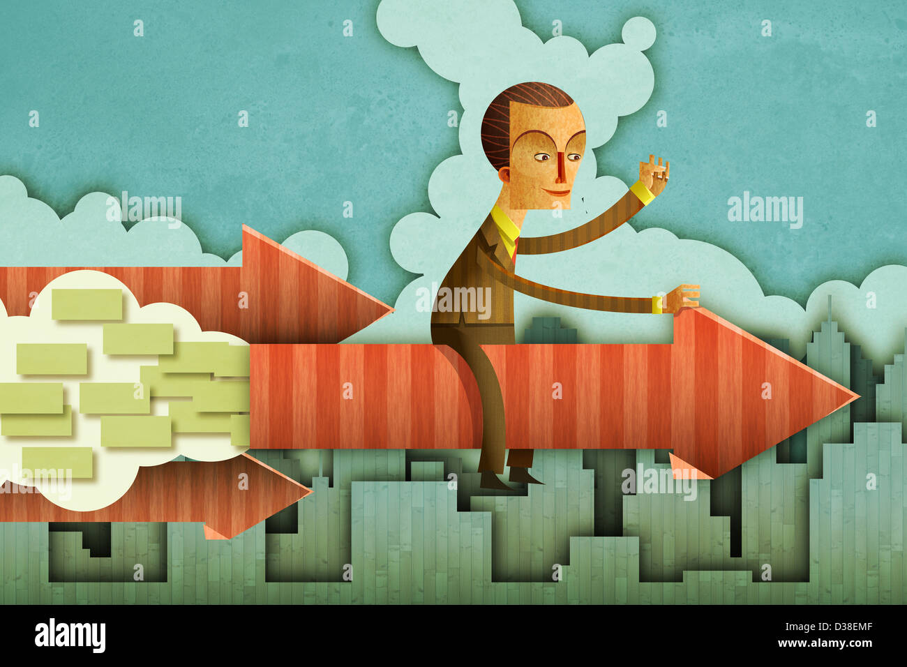 Image d'illustration de businessman sitting on une flèche représentant la croissance de l'entreprise Banque D'Images