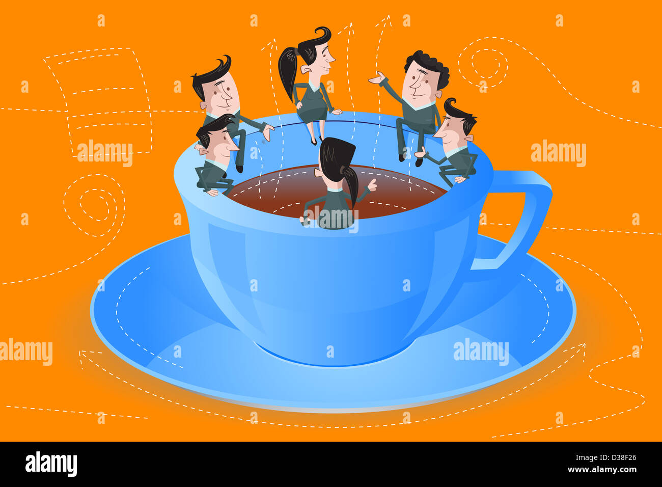 Image d'illustration de businesspeople sitting on Coffee cup représentant réunion du conseil Banque D'Images