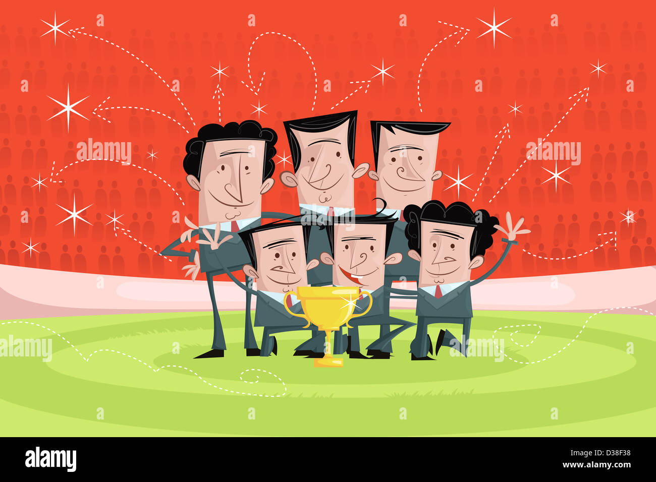 Image d'illustration d'affaires heureux de célébrer la victoire avec Trophy Banque D'Images