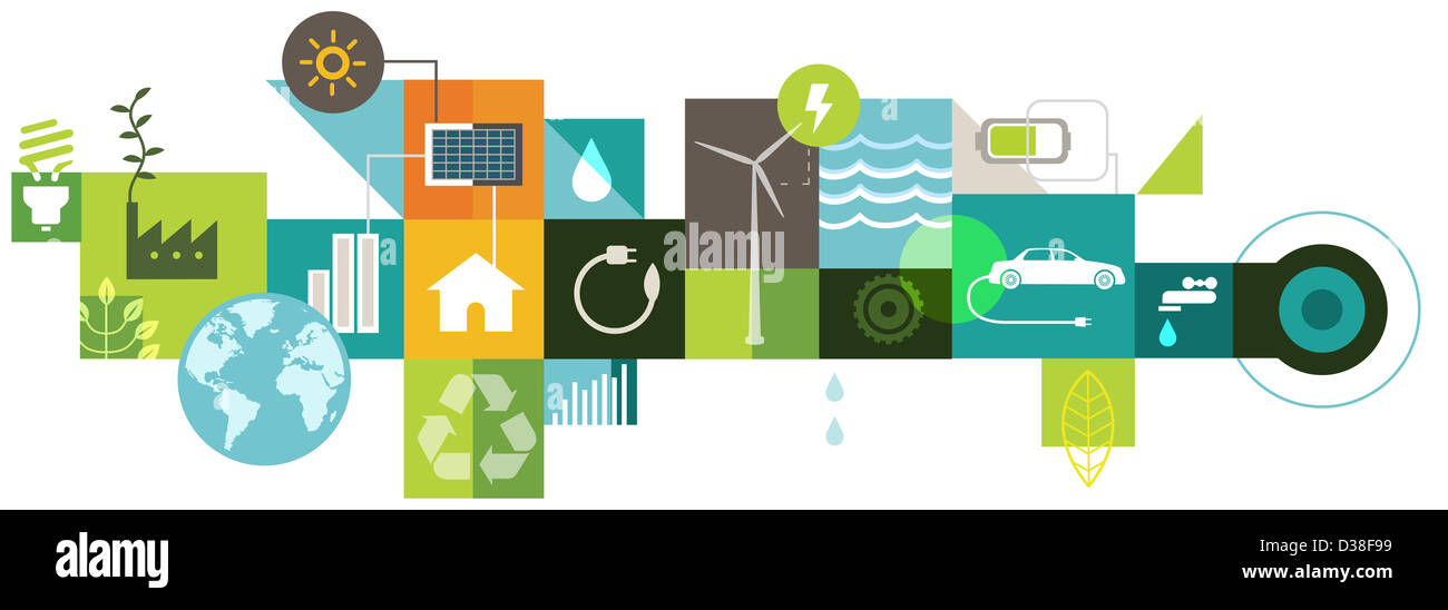 Image d'illustration collage représentant la production d'énergie par l'entremise de ressources naturelles Banque D'Images