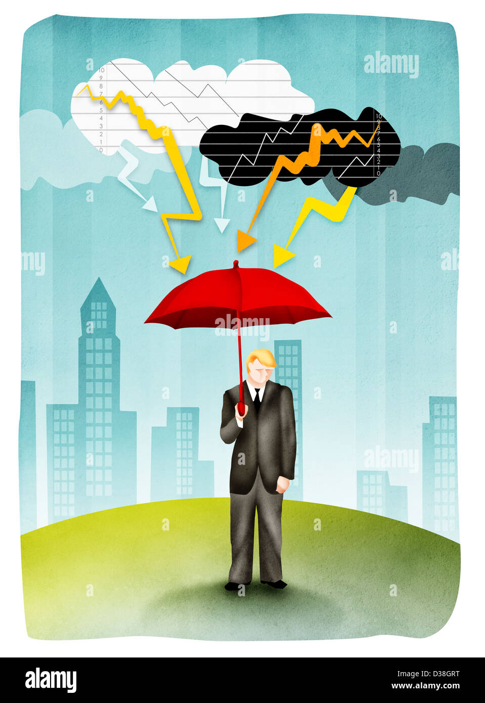 Man holding umbrella dans la tempête Banque D'Images