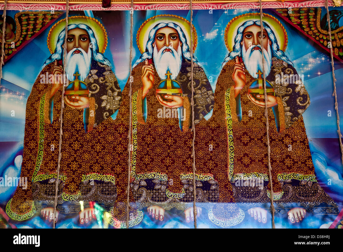 Peinture colorée, Église Debre Birhan Selassie, Gondar, Éthiopie Banque D'Images
