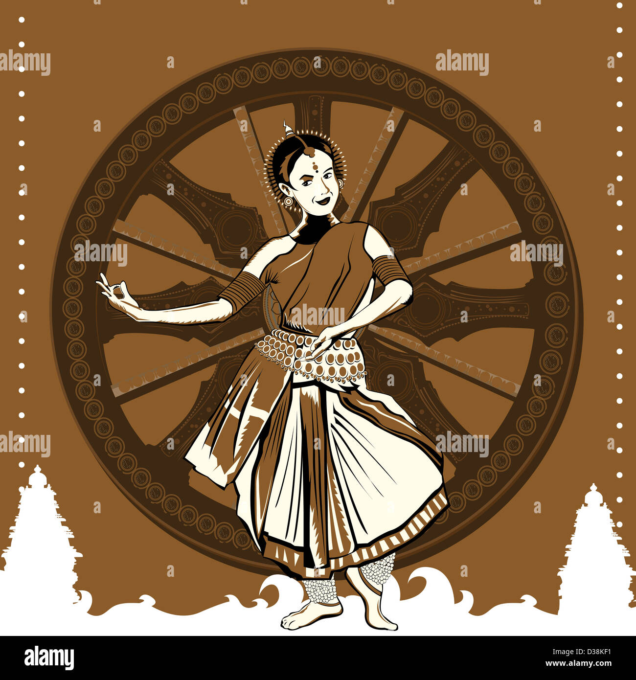 La scène de danse Odissi femme dans un temple, Temple du Soleil de Konark, Konark, Orissa, Inde Banque D'Images