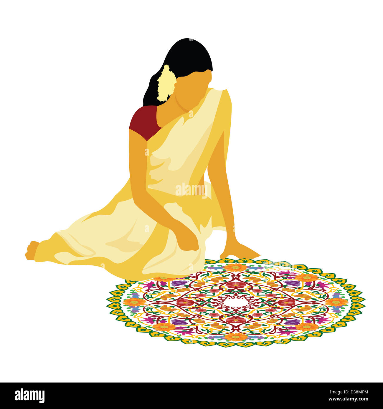 Woman making rangoli sur le plancher Banque D'Images