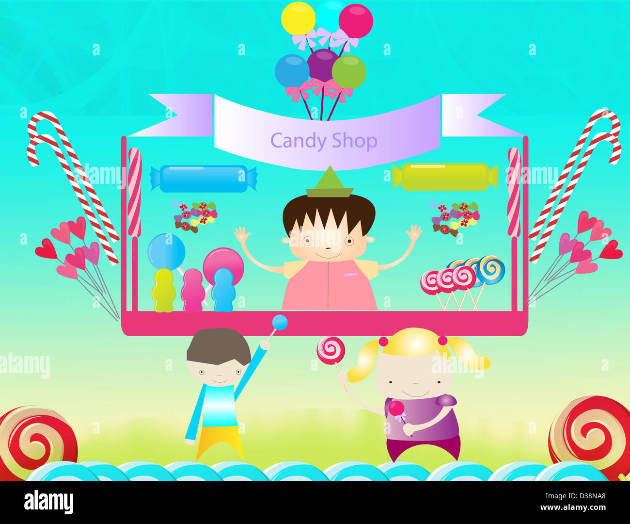 Les enfants dans un magasin de bonbons Banque D'Images