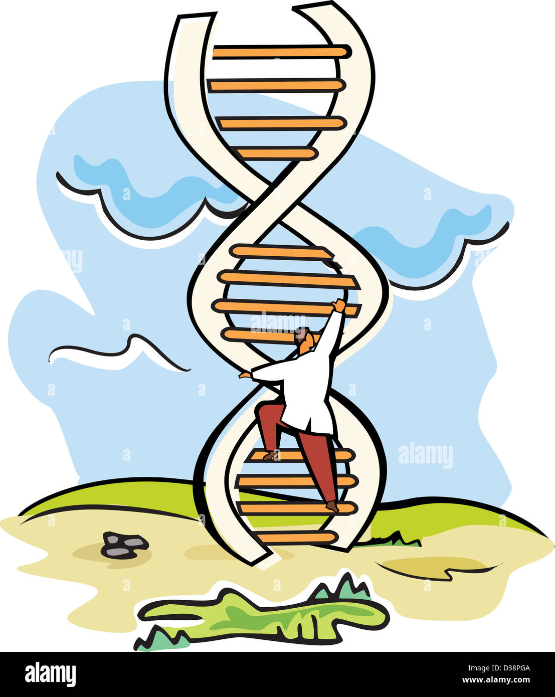 Déménagement scientifique sur une échelle d'ADN Banque D'Images