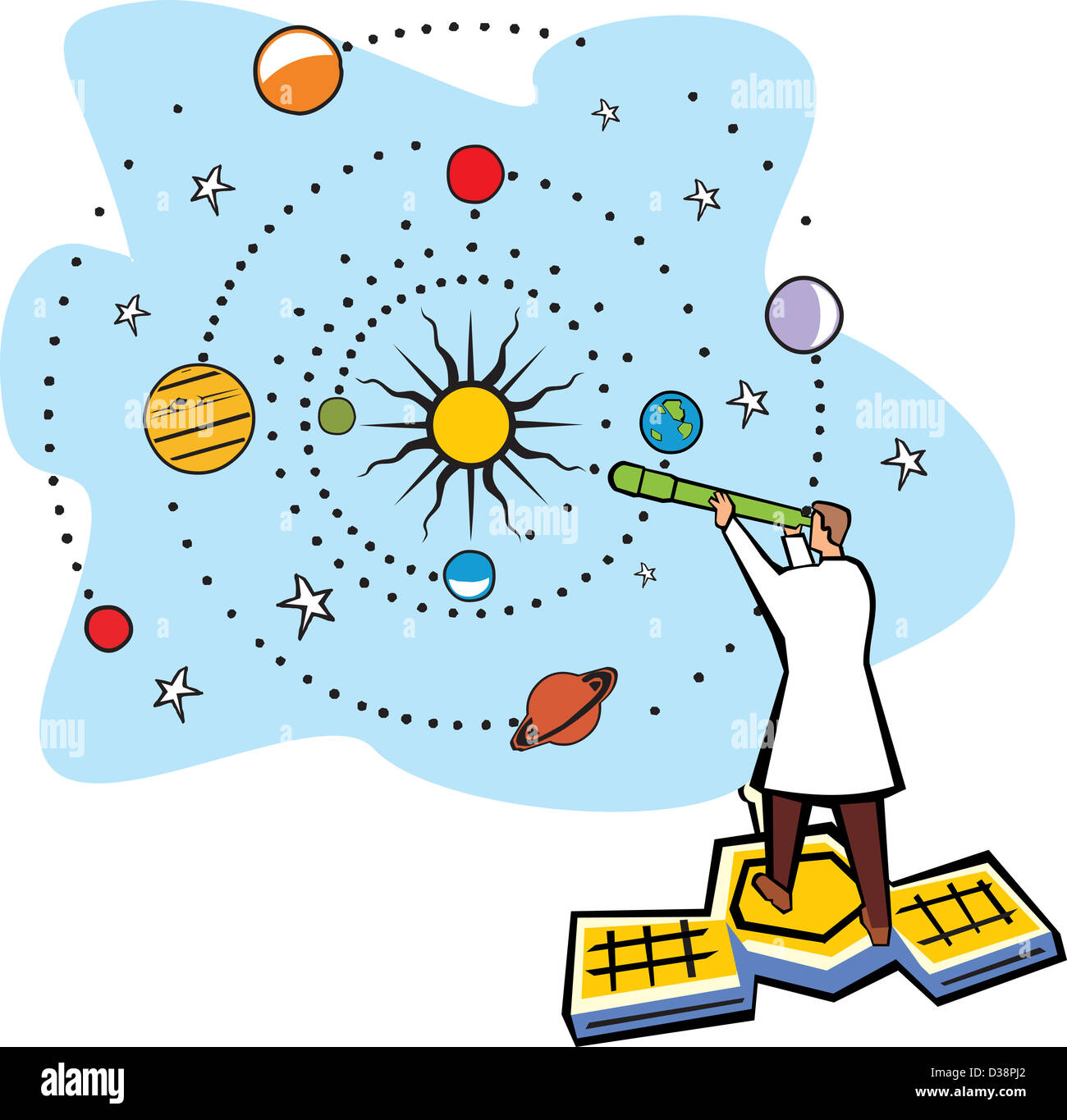 L'article scientifique sur un satellite et de l'analyse du système solaire Banque D'Images