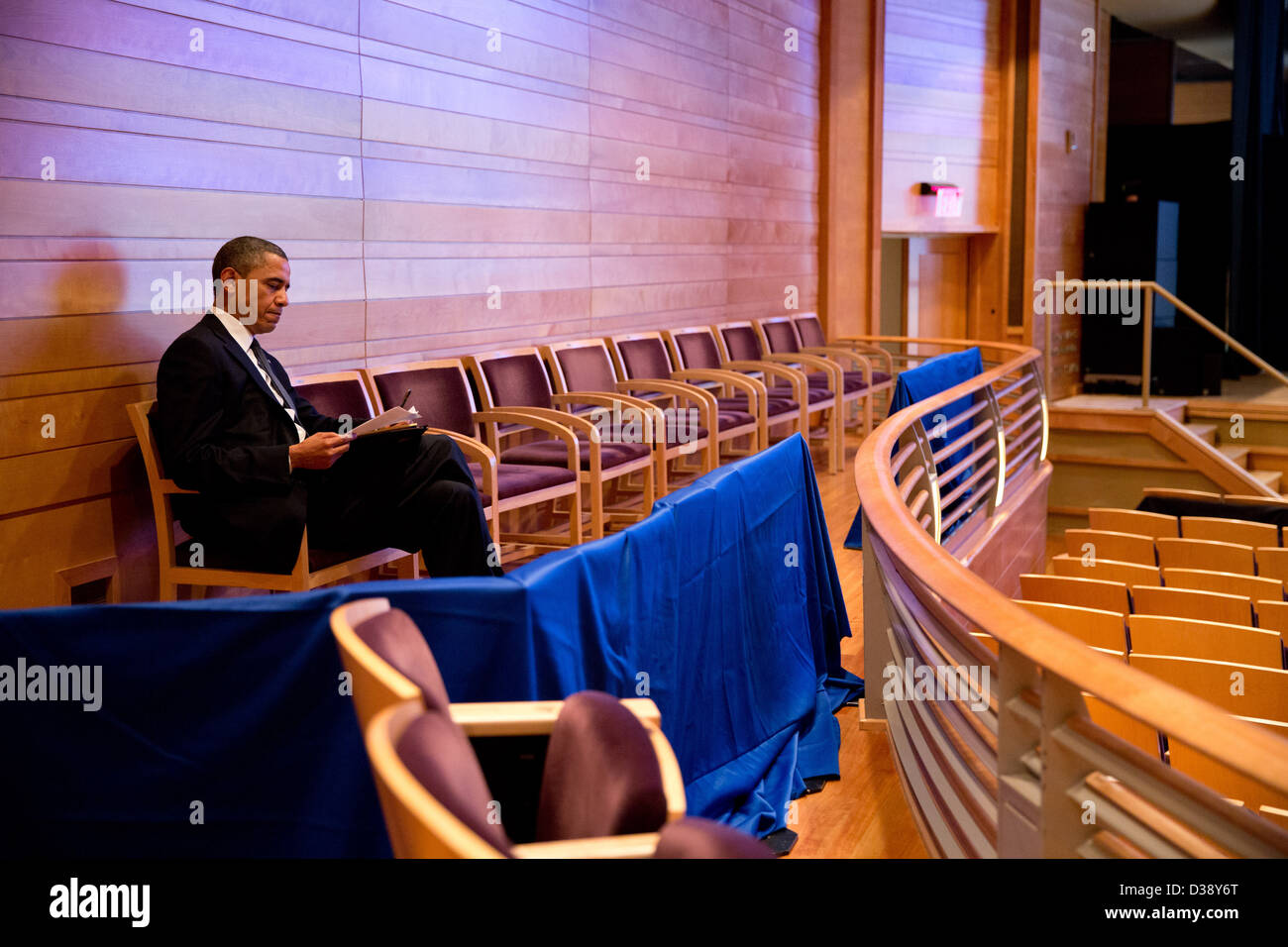 Le président travaille sur son discours à Newtown Un auditorium en banlieue de Washington Banque D'Images