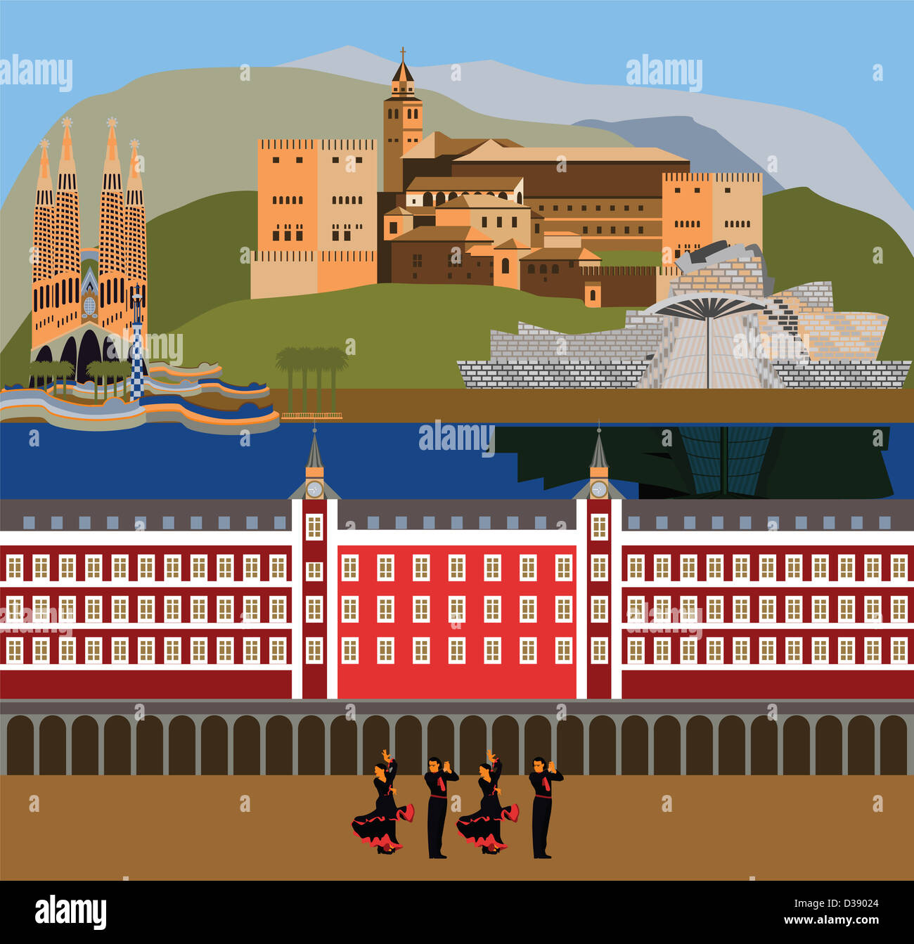 Montage des attractions touristiques de l'Espagne avec le Flamenco traditionnel Banque D'Images