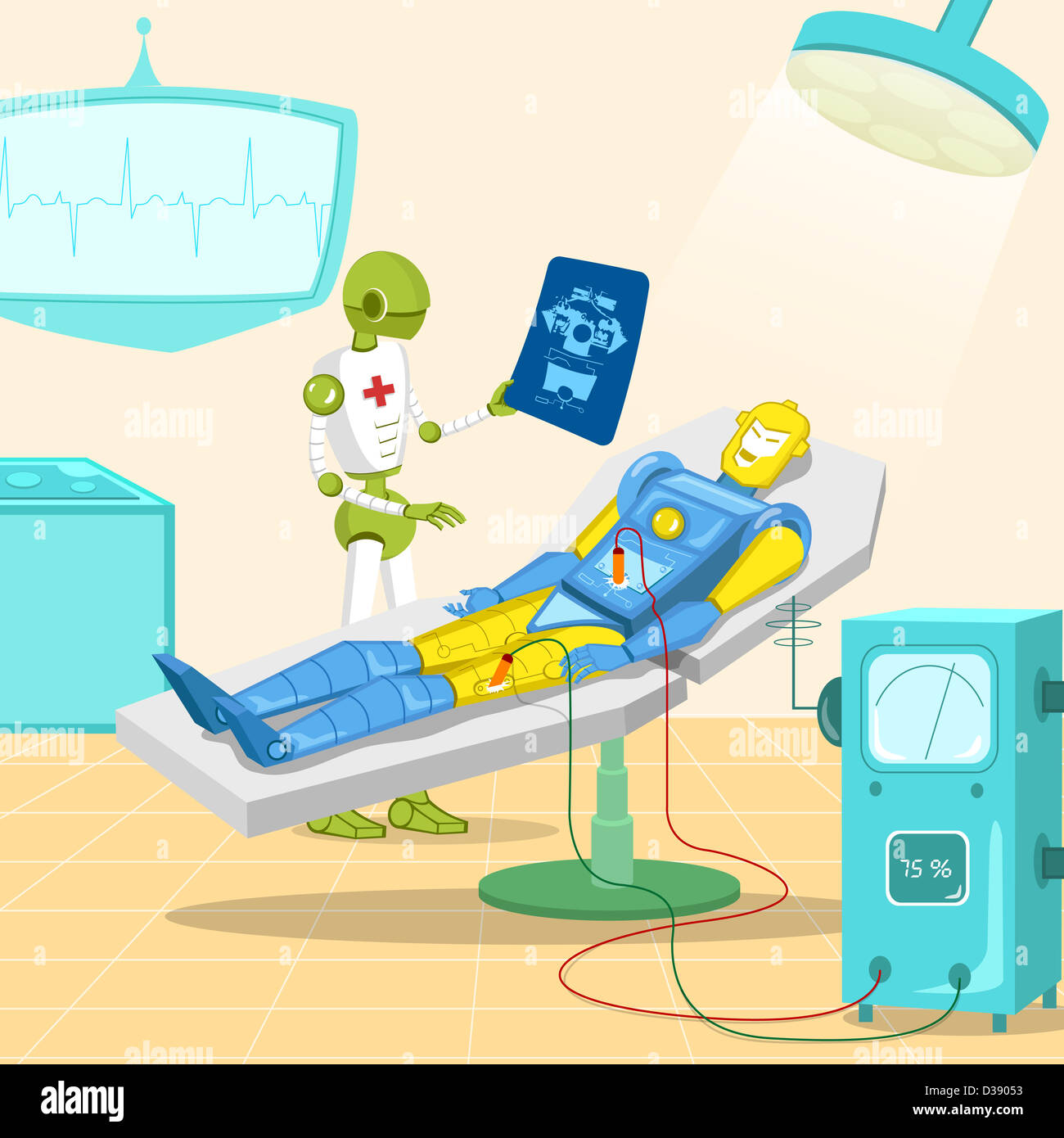 Robot-chirurgien l'examen d'une radiographie d'un patient robot Banque D'Images