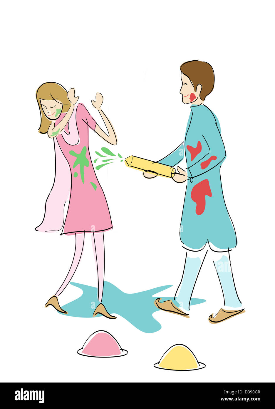 Couples célébrant Holi avec des couleurs Banque D'Images